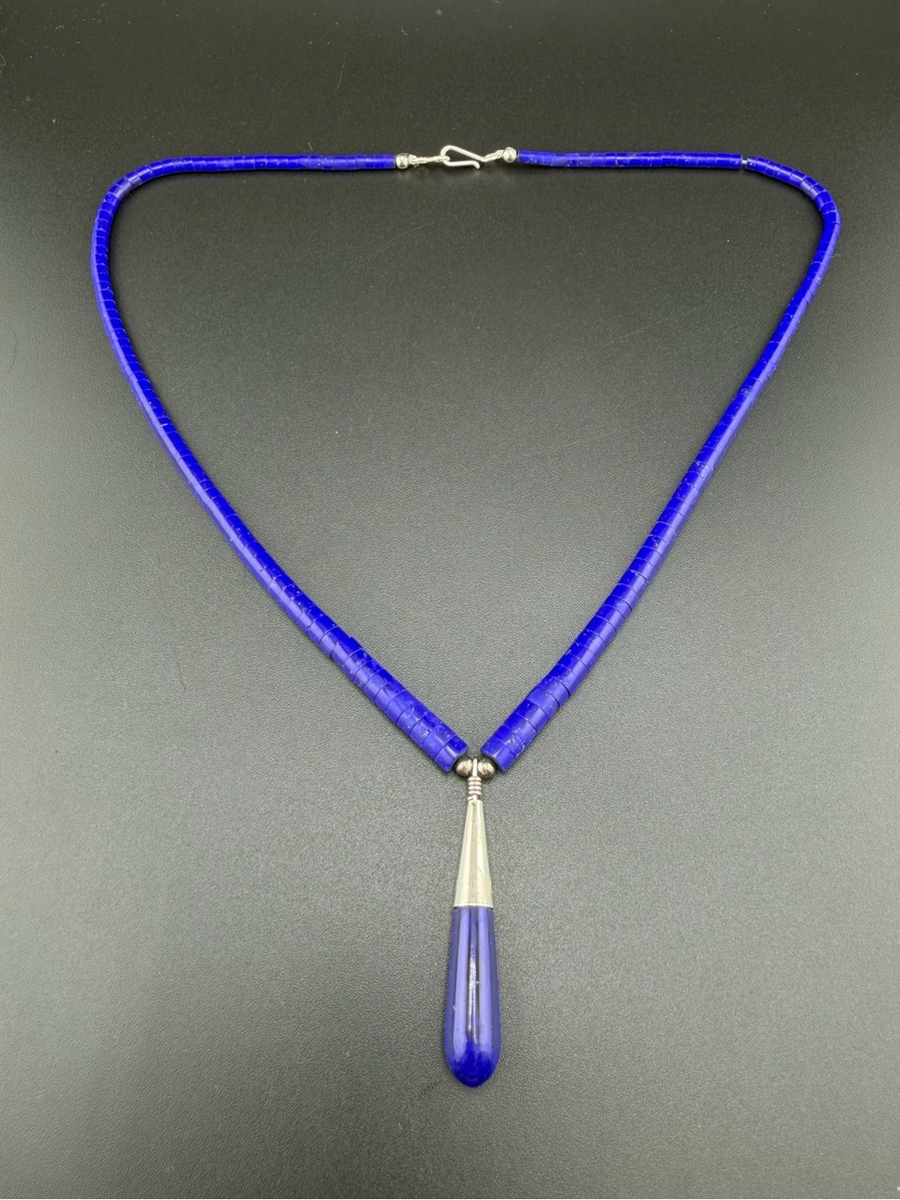 925 Sterling Silver Blue Lapis Lazuli Bead Chain Drop Pendant Necklace 18”